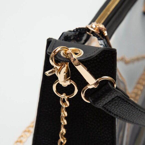 RED Clear Satchel Bag with Chain Strap Transparent Purse with Gold Hardware - Picture 5 of 8